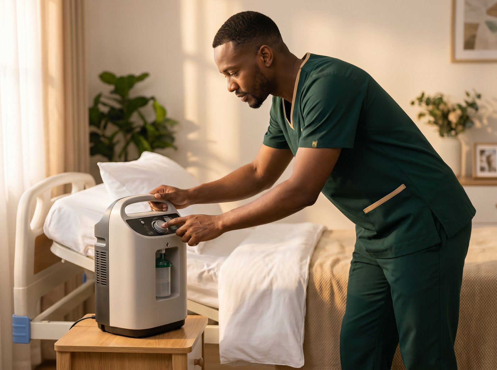 Hospital-grade oxygen concentrator set up in a Kenyan family home by Nyumbani Support Solutions